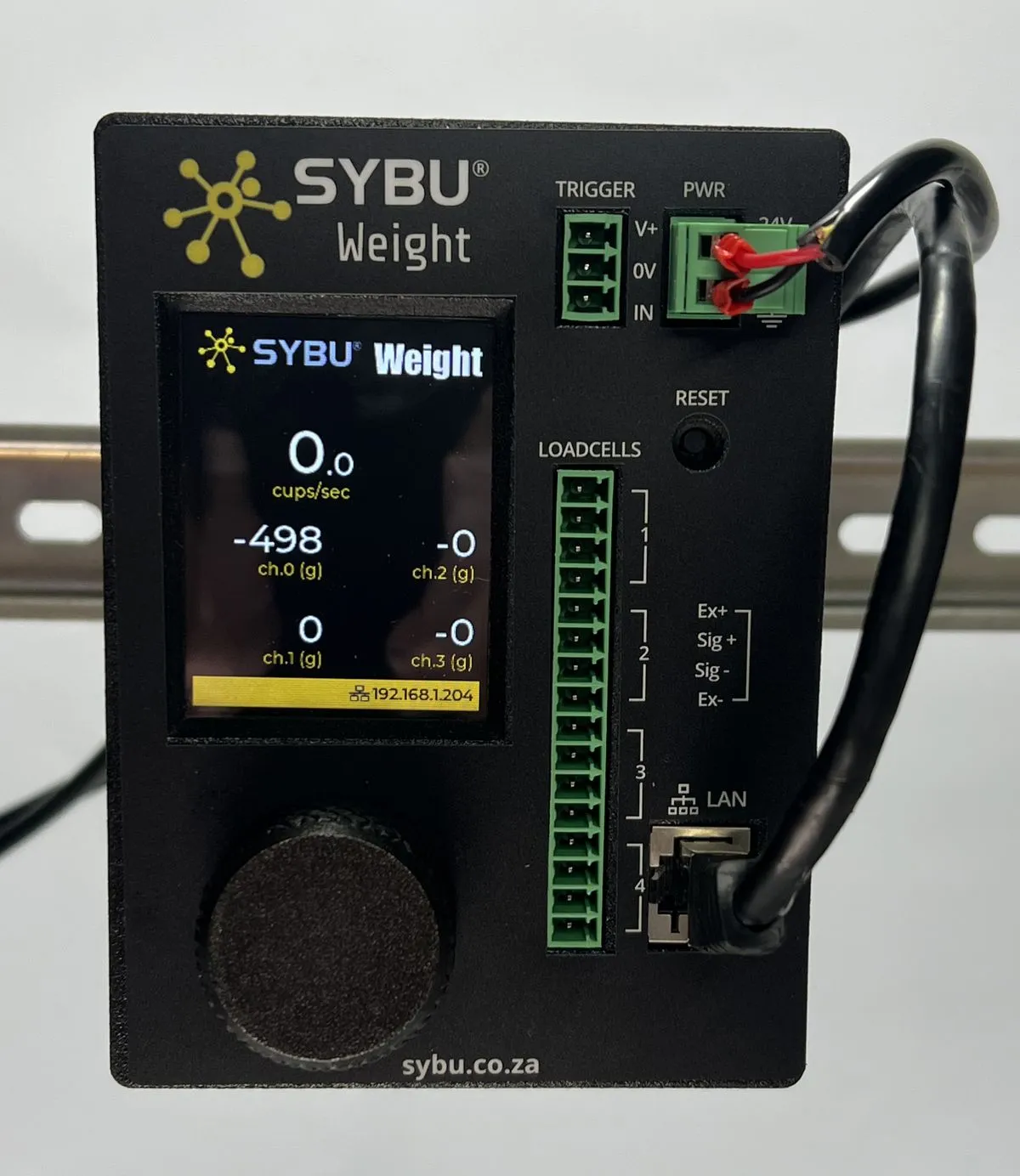 SYBU Weight multi-channel dynamic weighing module showing cups per second and load cell readings